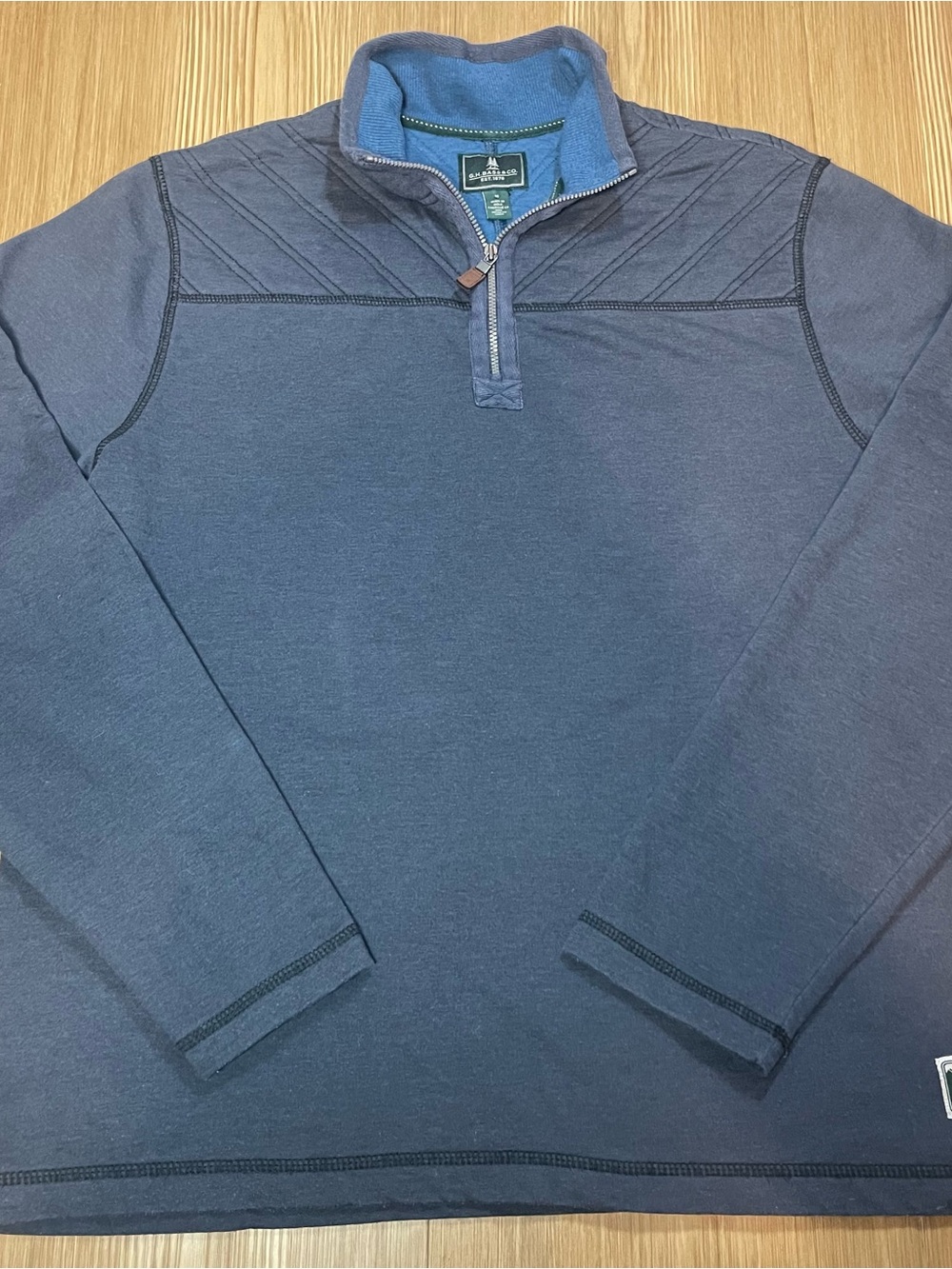 GH Bass Trail Gear Mens M Navy Blue 1/4 Zip Pullover Sweatshirt Quilted Yoke